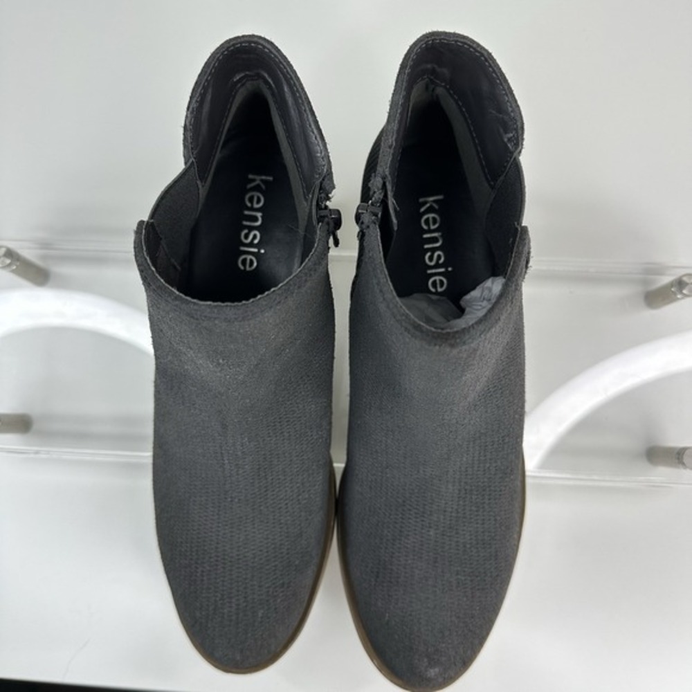 Kensie Gerona Charcoal Gray Textured Leather Ankle Boots Womens 8.5M